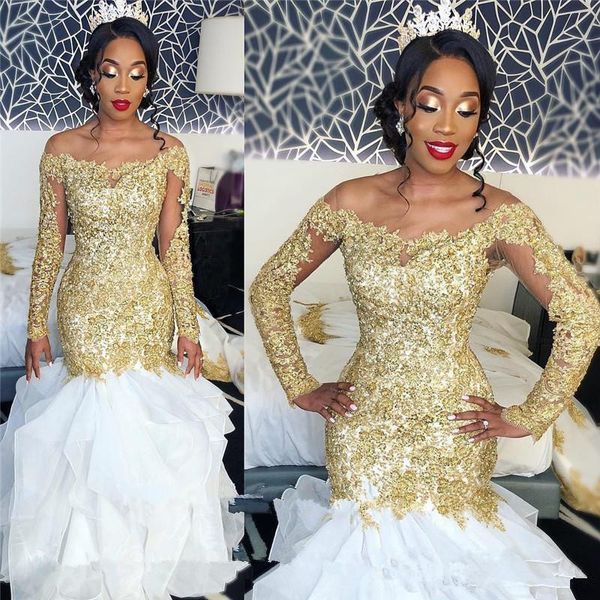 royal mermaid bridal dress 2019 colorful full sleeve ruffles white and gold lace organza long wedding gowns custom made tiered transparent
royal mermaid bridal dress 2019 colorful full sleeve ruffles white and gold lace organza long wedding gowns custom made tiered transparent