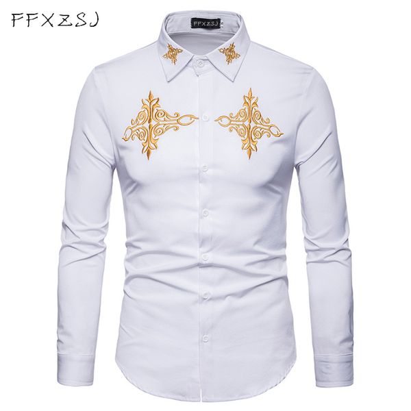 ffxzsj brand spring royal court style solid floral embroidered solid dress lapel shirt slim fit casual long sleeve men shirt, White;black
ffxzsj brand spring royal court style solid floral embroidered solid dress lapel shirt slim fit casual long sleeve men shirt, White;black