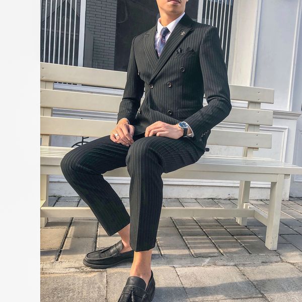 black striped double-breasted men's slim fashion wedding dress groom man custom latest jacket pants, White;black
black striped double-breasted men's slim fashion wedding dress groom man custom latest jacket pants, White;black