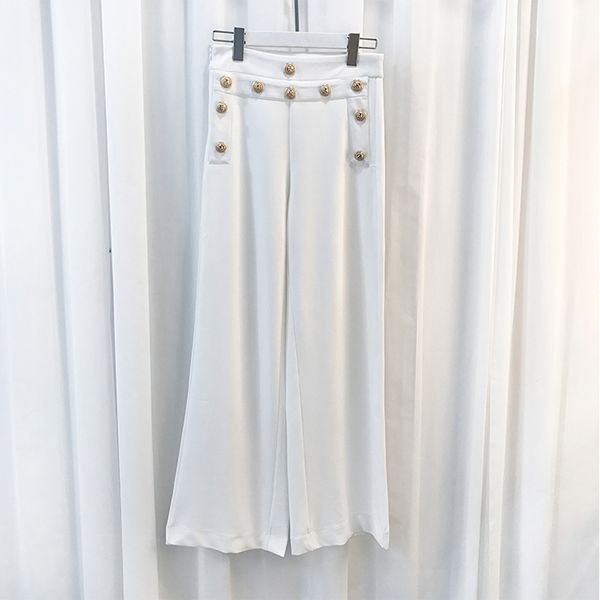 fashion 2018 runway designer pants women's metal lion buttons wide leg pants, Black;white
fashion 2018 runway designer pants women's metal lion buttons wide leg pants, Black;white