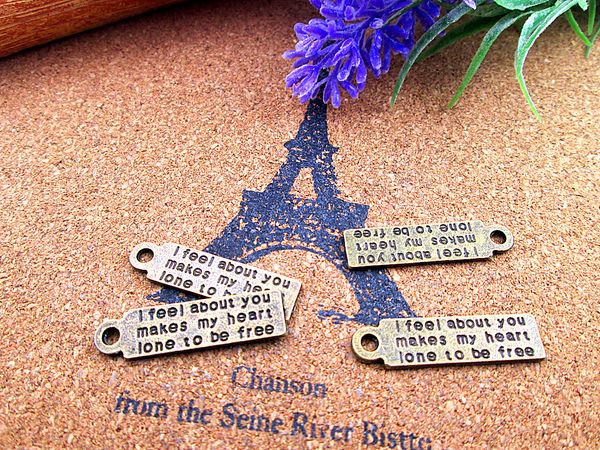 45pcs 30*8mm antique bronze i feel about you makes my heart lone to be charm pendant, Bronze;silver
45pcs 30*8mm antique bronze i feel about you makes my heart lone to be charm pendant, Bronze;silver