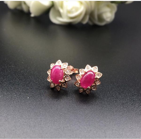 real ruby stud earring natural real ruby 925 sterling silver 4*6mm, Golden;silver