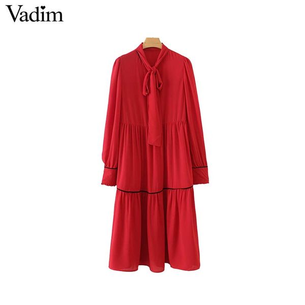vadim women red chiffon midi dress bow tie collar long sleeve pleated female office wear casual mid calf dresses vestidos qa726, Black;gray
vadim women red chiffon midi dress bow tie collar long sleeve pleated female office wear casual mid calf dresses vestidos qa726, Black;gray