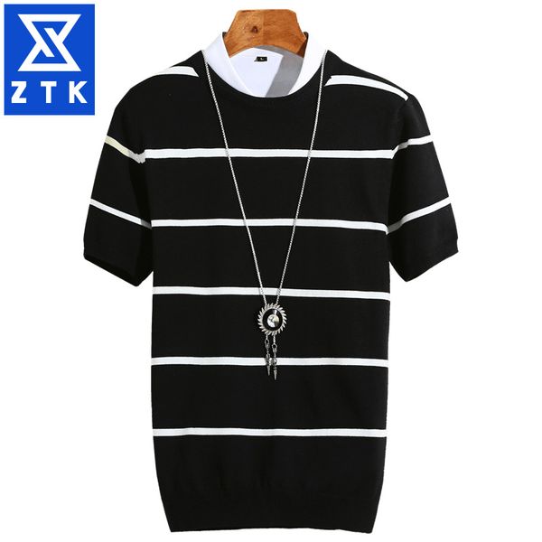 half-sleeve sweater male circular collar outside wearing black and white striped sweater youth five-poinsleeve slim tide, White;black
half-sleeve sweater male circular collar outside wearing black and white striped sweater youth five-poinsleeve slim tide, White;black