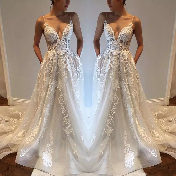 a line lace wedding dresses spaghetti straps applique backless court train vintage wedding party bridal gowns bridal dress custom, White
a line lace wedding dresses spaghetti straps applique backless court train vintage wedding party bridal gowns bridal dress custom, White