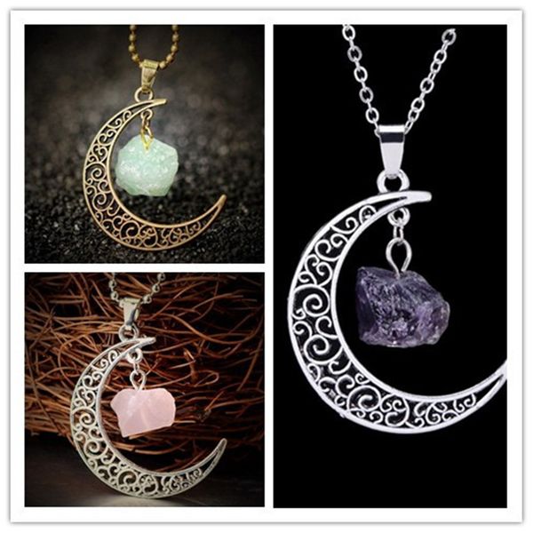vintage moon necklace irregular natural stone pendant necklaces multicolor crystals antique bronze chains jewelry, Silver
vintage moon necklace irregular natural stone pendant necklaces multicolor crystals antique bronze chains jewelry, Silver