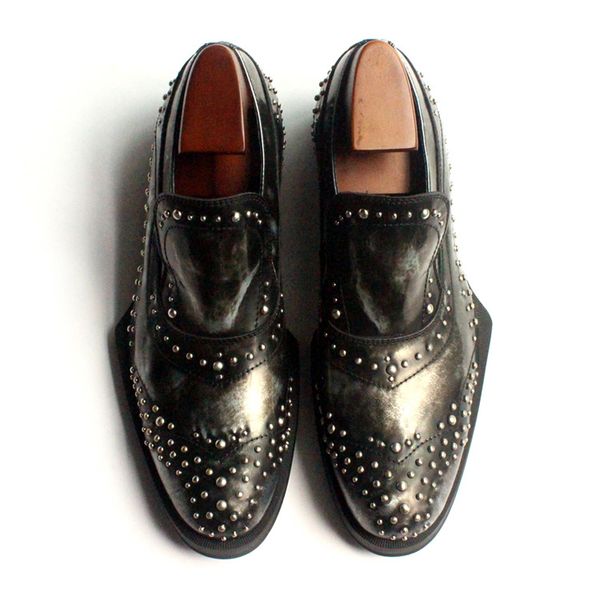 handmade mens oxfords cow leather rivets fashion british style male wedding party dress shoes, Black
handmade mens oxfords cow leather rivets fashion british style male wedding party dress shoes, Black