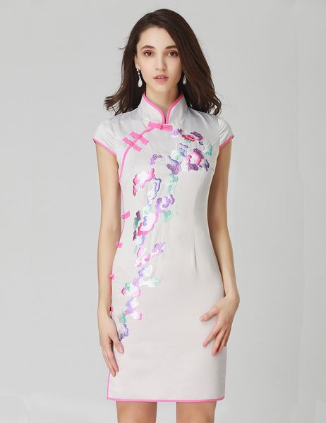 women embroidery sheath dress short sleeve dress stand collar vintage dresses 12k592, White;black
women embroidery sheath dress short sleeve dress stand collar vintage dresses 12k592, White;black