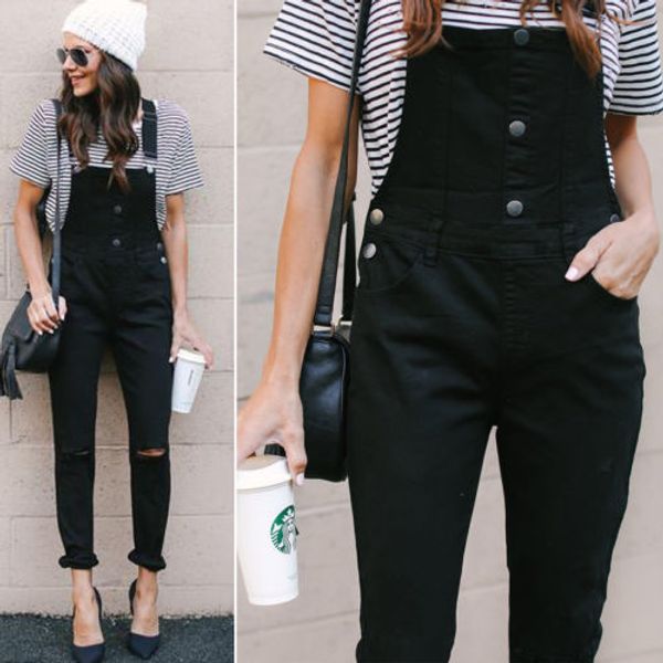 women denim suspender pants distressed cut hole over knee women casual button jeans trousers, Blue
women denim suspender pants distressed cut hole over knee women casual button jeans trousers, Blue