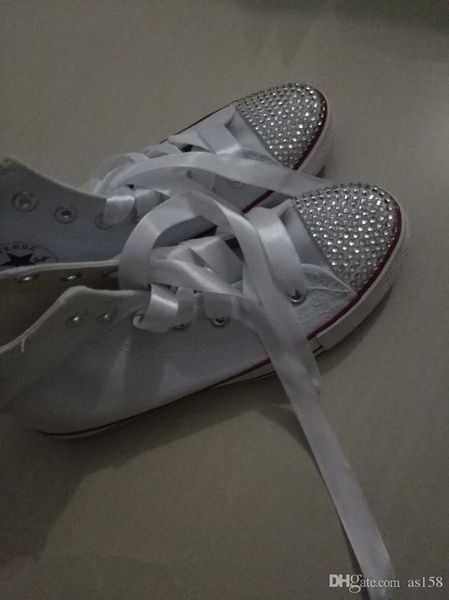 208 new spring classic white canvas laces high to help women / men flat diy shoes fashion style diamond sparkle all size sapatos, Black
208 new spring classic white canvas laces high to help women / men flat diy shoes fashion style diamond sparkle all size sapatos, Black