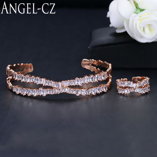 angelcz baguette cubic zirconia party cuff bracelet and ring rose gold color jewelry bangle sets for women aj077, Silver
angelcz baguette cubic zirconia party cuff bracelet and ring rose gold color jewelry bangle sets for women aj077, Silver