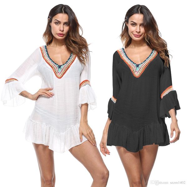 summer beach cotton cover-ups v-neck ruffle sleeve dress women tunic sarong bathing suit coverups bikini cover up girl swimsuit beachwear, White;black
summer beach cotton cover-ups v-neck ruffle sleeve dress women tunic sarong bathing suit coverups bikini cover up girl swimsuit beachwear, White;black