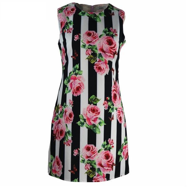 designer women runway rose print dresses 2018 summer fashion office lady round neck vertical stripes sleeveless tank tunic dresses, Black
designer women runway rose print dresses 2018 summer fashion office lady round neck vertical stripes sleeveless tank tunic dresses, Black
