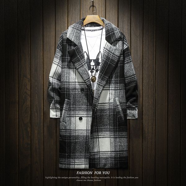 new men's casual plaid woolen blends winter trench coat men's double-breasted big lapel collar long loose windbreaker jacket, Black
new men's casual plaid woolen blends winter trench coat men's double-breasted big lapel collar long loose windbreaker jacket, Black