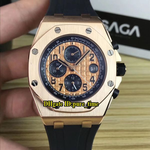 6 color new 42mm royal 26470or rose gold case gold dial black subdial automack black rubber strap sport watches, Slivery;brown
6 color new 42mm royal 26470or rose gold case gold dial black subdial automack black rubber strap sport watches, Slivery;brown
