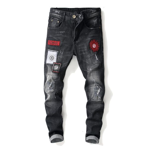 new brand fashion designer men's skinny jeans male casual distressed ripped patches embroidered patches stretch denim pants, Blue
new brand fashion designer men's skinny jeans male casual distressed ripped patches embroidered patches stretch denim pants, Blue