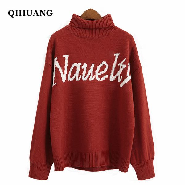 qihuang winter turtleneck letter knitted sweater women long sleeve loose red pullovers female soft warm autumn casual jumper, White;black
qihuang winter turtleneck letter knitted sweater women long sleeve loose red pullovers female soft warm autumn casual jumper, White;black