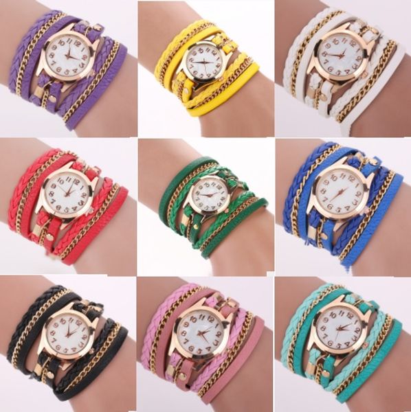 Fashion Colorful Vintage women watches Weave Wrap Rivet ladies Leather Bracelet wristwatches chain dress watches for women ladies
Fashion Colorful Vintage women watches Weave Wrap Rivet ladies Leather Bracelet wristwatches chain dress watches for women ladies
