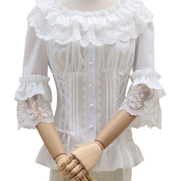 ruffle retro chiffon half sleeve victorian lolita white blouse flared sleeves with lace bottoming versatile shirt, Black;red
ruffle retro chiffon half sleeve victorian lolita white blouse flared sleeves with lace bottoming versatile shirt, Black;red