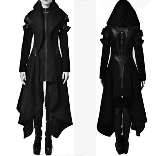 2018 autumn women gothic trench vintage solid hooded long sleeve irregular overcoat slim plain winter black gothic coat female, Tan;black 
2018 autumn women gothic trench vintage solid hooded long sleeve irregular overcoat slim plain winter black gothic coat female, Tan;black