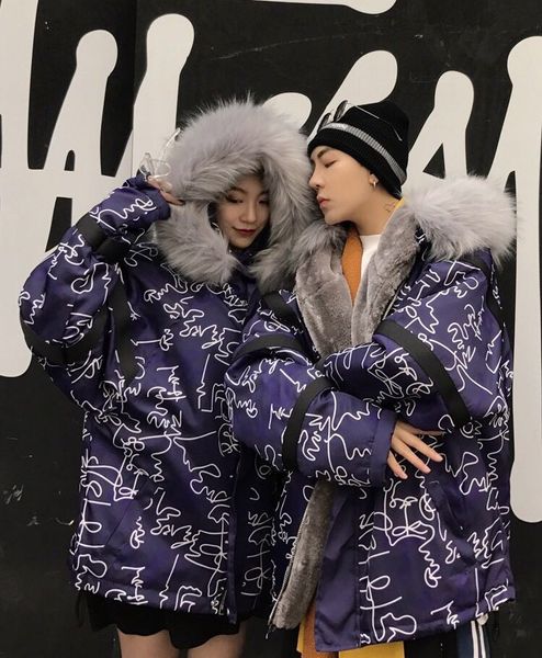2018 winter sketch print fur collar hooded jacket plus cotton thick warm snow jacket men and women couple clothes, Black;brown
2018 winter sketch print fur collar hooded jacket plus cotton thick warm snow jacket men and women couple clothes, Black;brown