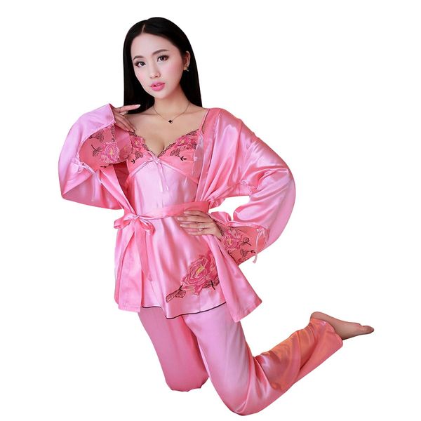 new women autumn satin home wear lace 3-pieces pajamas sets sleep wear pink, Black;red
new women autumn satin home wear lace 3-pieces pajamas sets sleep wear pink, Black;red