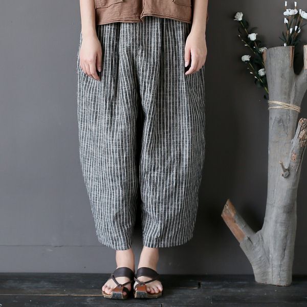 johnature 2017 new summer women cotton linen harem pants casual loose striped plus size women trouser elastic waist, Black;white
johnature 2017 new summer women cotton linen harem pants casual loose striped plus size women trouser elastic waist, Black;white