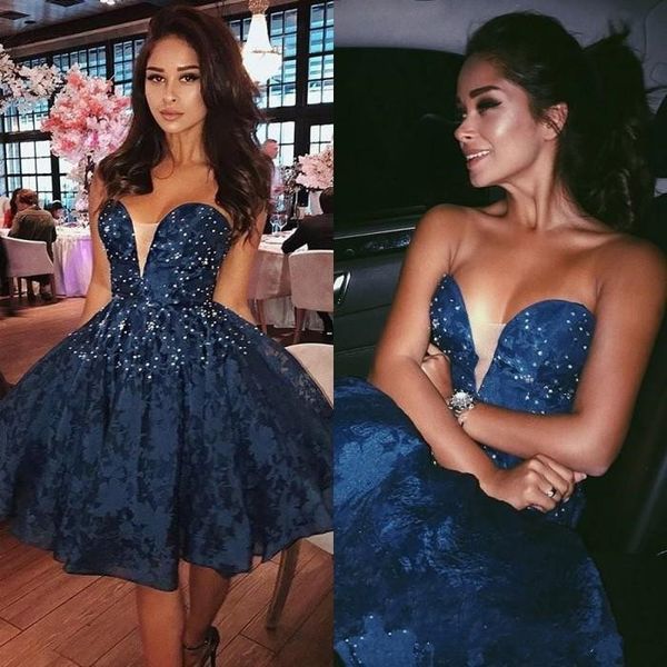 2018 New Dark Navy Strapless Lace A Line Homecoming Dresses Sweetheart Beaded Sequins Short Knee Length Prom Gowns Cocktail Dress Wears, Blue;pink
2018 New Dark Navy Strapless Lace A Line Homecoming Dresses Sweetheart Beaded Sequins Short Knee Length Prom Gowns Cocktail Dress Wears, Blue;pink