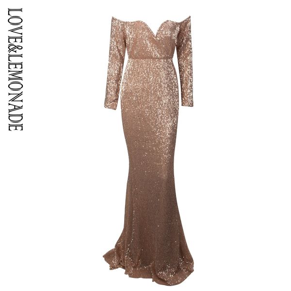 love&lemonade gold drop shoulder deep v collar long sleeve elastic sequin material long dress lm1070, White;black
love&lemonade gold drop shoulder deep v collar long sleeve elastic sequin material long dress lm1070, White;black