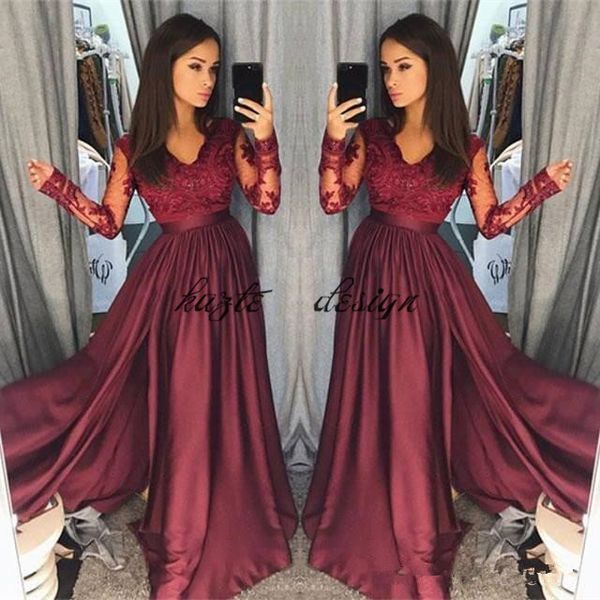 burgundy lace prom dresses 2018 sheer vintage long sleeves a line v neck formal party wear prom pageant gowns arabic, Black
burgundy lace prom dresses 2018 sheer vintage long sleeves a line v neck formal party wear prom pageant gowns arabic, Black