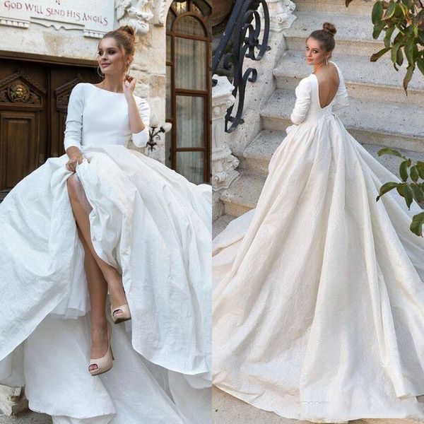 new simple satin ball gown wedding dresses 34 long sleeves backless ball gown court train custom made bridal gowns bridal gowns, White
new simple satin ball gown wedding dresses 34 long sleeves backless ball gown court train custom made bridal gowns bridal gowns, White