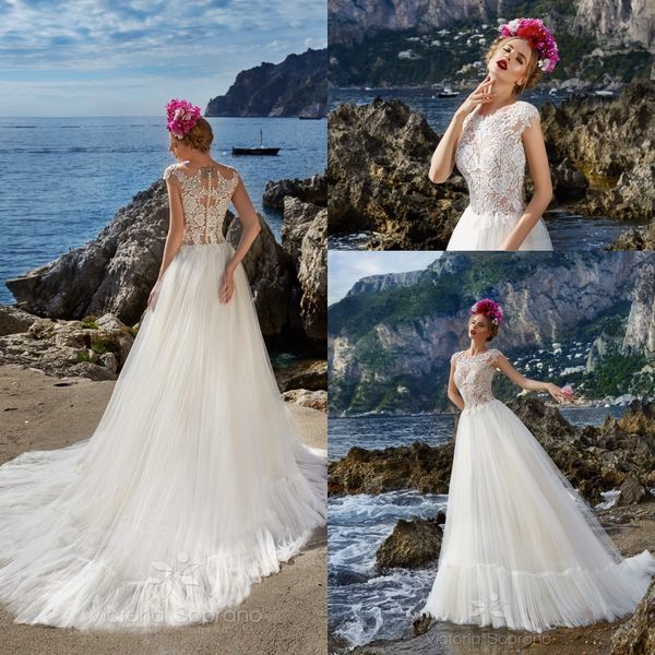 2018 beach country cap sleeves a line tulle wedding dresses lace illusion bodices ivory bridal gowns custom made wedding gowns, White
2018 beach country cap sleeves a line tulle wedding dresses lace illusion bodices ivory bridal gowns custom made wedding gowns, White