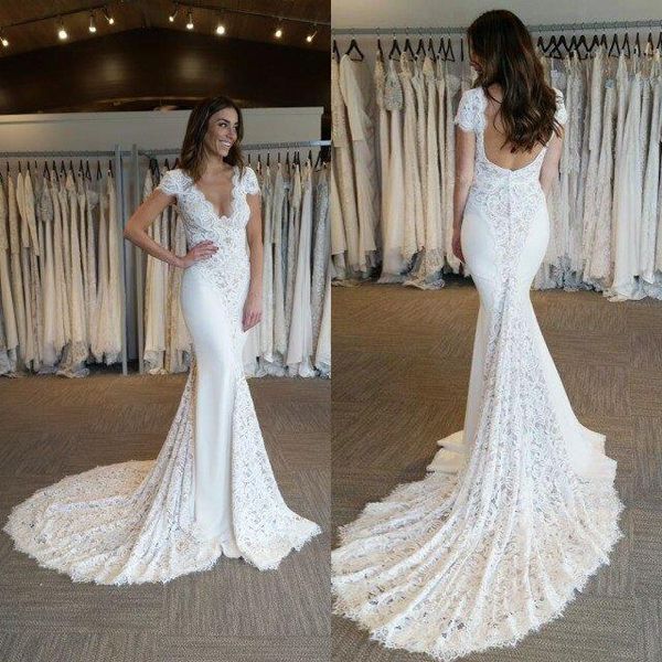 v neck lace mermaid wedding dresses cap sleeves court train vestidos de novia custom made wedding bridal gowns custom made cheap, White
v neck lace mermaid wedding dresses cap sleeves court train vestidos de novia custom made wedding bridal gowns custom made cheap, White