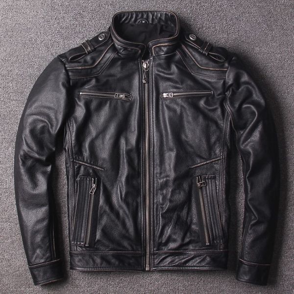2018 affliction geuine leather jackets edged vintage stamped criss-cross back stand collar men motorcycle jacket, Black
2018 affliction geuine leather jackets edged vintage stamped criss-cross back stand collar men motorcycle jacket, Black