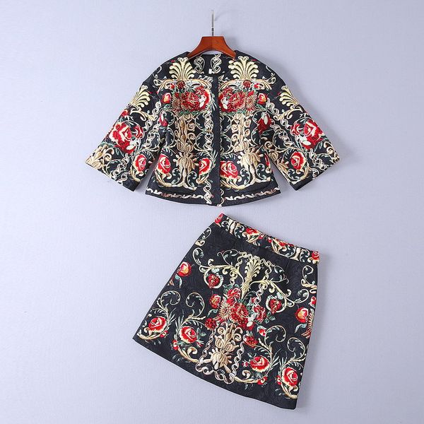 2018 designer runway suit sets women's three quarter sleeve crystal diamonds coat+jacquard print mini skirt vintage deluxe set, Gray
2018 designer runway suit sets women's three quarter sleeve crystal diamonds coat+jacquard print mini skirt vintage deluxe set, Gray