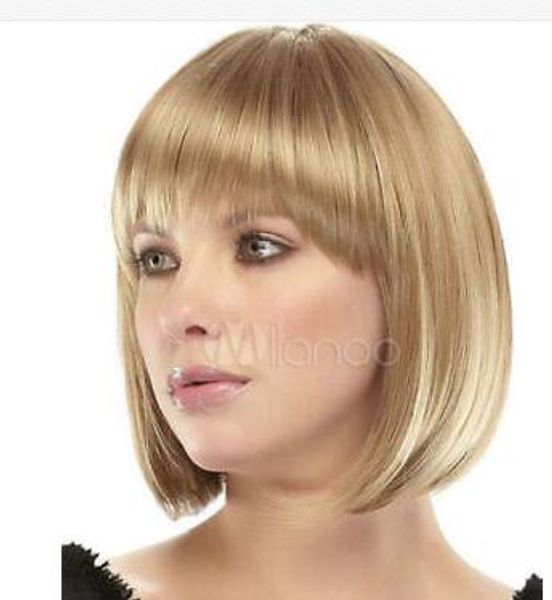 fixsf510 short golden blonde mix cosplay hair wig wigs for women, Black;brown