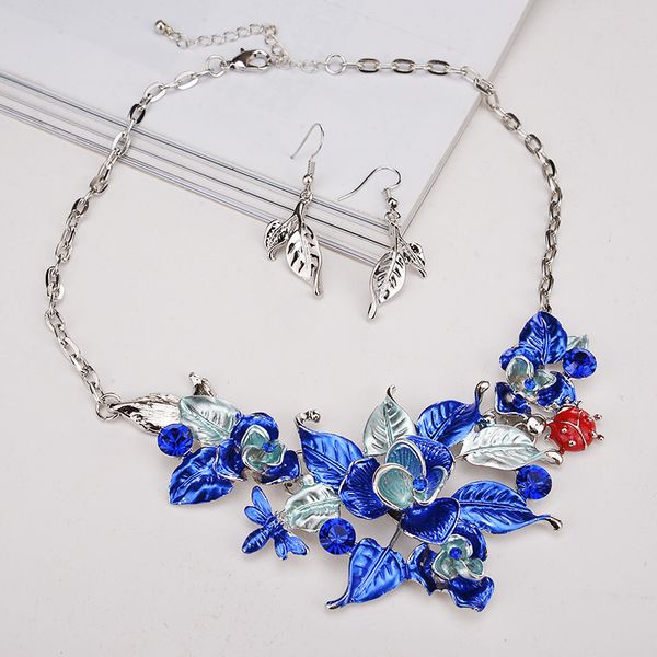 new europe party casual jewelry set women's drop glaze flowers necklace with leave earrings s94, Silver
new europe party casual jewelry set women's drop glaze flowers necklace with leave earrings s94, Silver