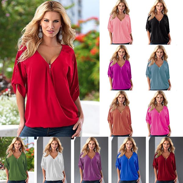 womens colour chiffon shirt casual solid 14 v sleeve zipper cuffed sleeves size(s-5xl) chiffon blouse neck 3/4 blouse engvw, Black
womens colour chiffon shirt casual solid 14 v sleeve zipper cuffed sleeves size(s-5xl) chiffon blouse neck 3/4 blouse engvw, Black