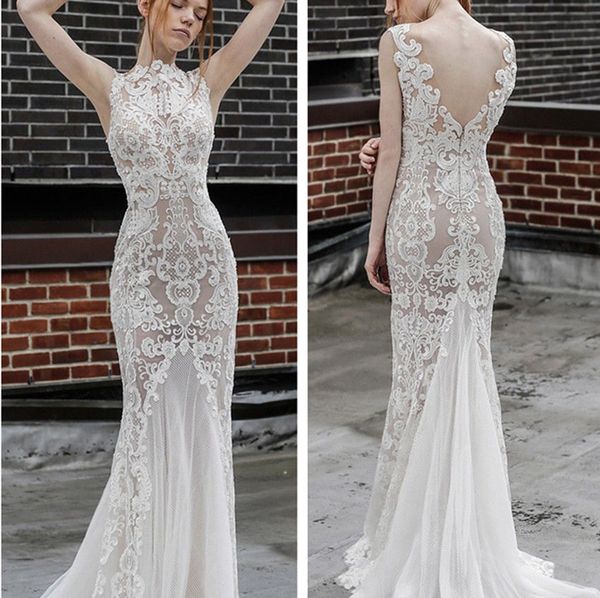 mermaid beach wedding dresses full lace appliqued bateau neck trumpet boho bridal gowns sweep train vestido de novia, White
mermaid beach wedding dresses full lace appliqued bateau neck trumpet boho bridal gowns sweep train vestido de novia, White