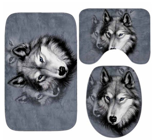 

bathroom mat set wolf pattern floor rugs non slip water absorption rug cushion toilet seat cover bath mat for home decoration