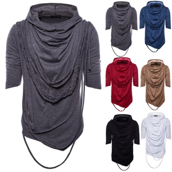 eur size heaps collar hooded t shirt solid color short sleeves hip hop high street wear male tee, White;black
eur size heaps collar hooded t shirt solid color short sleeves hip hop high street wear male tee, White;black