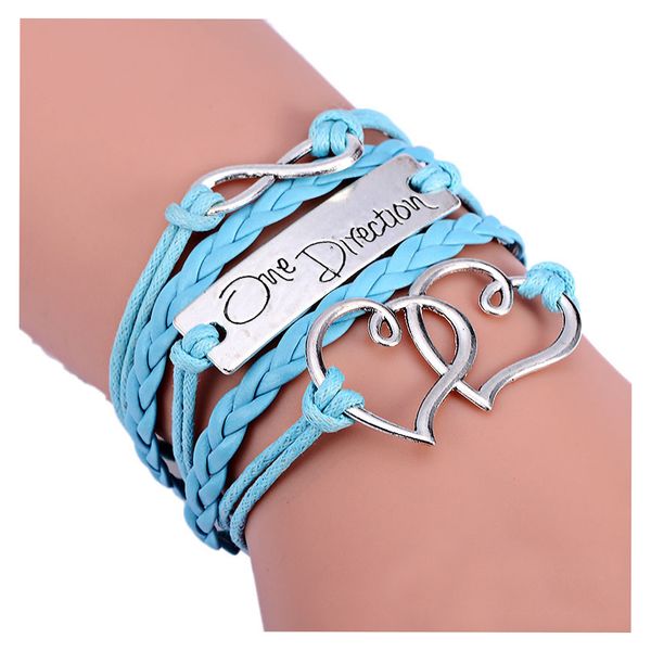 fashion infinity love heart one direction friendship leather charm bracelet 17.5+4.5cm light blue, Black
fashion infinity love heart one direction friendship leather charm bracelet 17.5+4.5cm light blue, Black