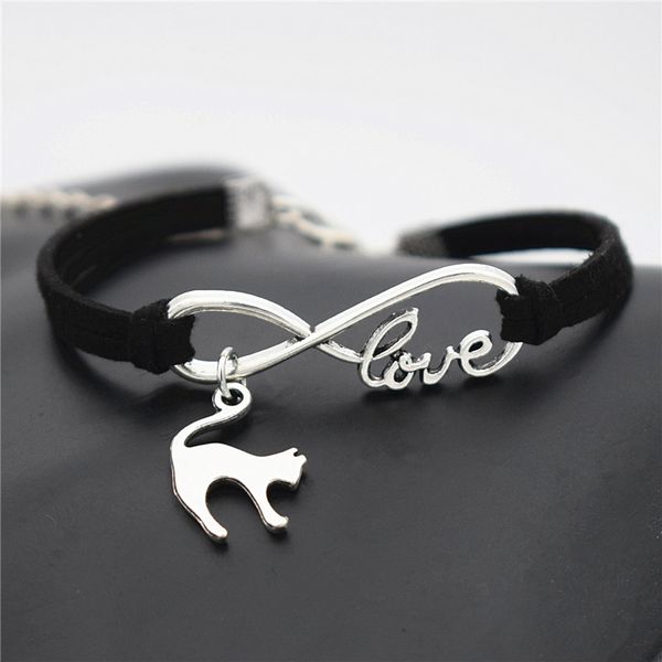 Simple Style Silver Plated Infinity Love Cat Pendant Charm Bracelet Black Leather Jewelry Gift Wedding Banquet Wholesale Top Quality Jewelry
Simple Style Silver Plated Infinity Love Cat Pendant Charm Bracelet Black Leather Jewelry Gift Wedding Banquet Wholesale Top Quality Jewelry