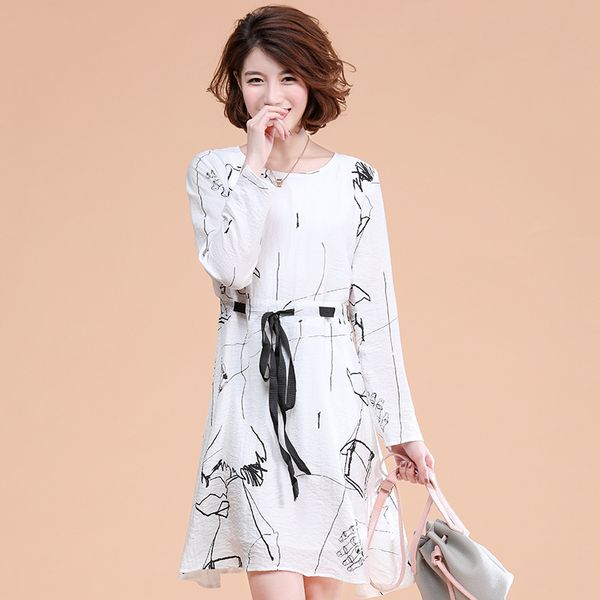 l - 4xl 5xl plus size casual new autumn 2020 women dress long sleeve large size white print midi loose with belt lady, Black;gray
l - 4xl 5xl plus size casual new autumn 2020 women dress long sleeve large size white print midi loose with belt lady, Black;gray