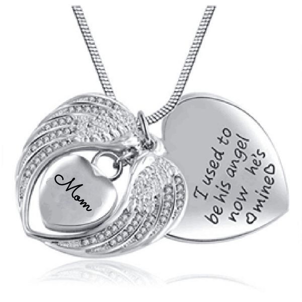 wholesale necklace pendant stainless steel angel wings heart-shaped mom engraved with perfume bottle urn to bury funeral ashes jewelry., Silver 
wholesale necklace pendant stainless steel angel wings heart-shaped mom engraved with perfume bottle urn to bury funeral ashes jewelry., Silver