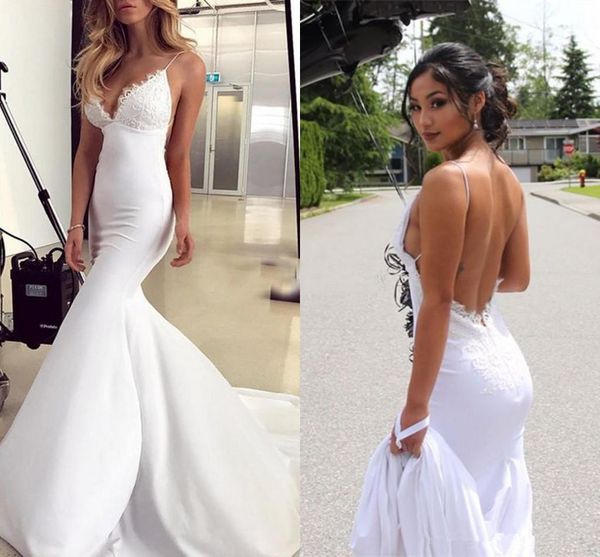 style backless mermaid wedding dresses deep v neck spaghetti straps lace spandex 2019 modern bridal gowns custom size, White
style backless mermaid wedding dresses deep v neck spaghetti straps lace spandex 2019 modern bridal gowns custom size, White