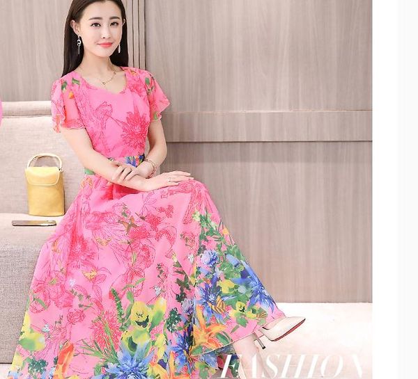 2018 new style chiffon sandbeach dress woman summer short sleeves cultivate one's moral character printed long dress, Black;gray
2018 new style chiffon sandbeach dress woman summer short sleeves cultivate one's moral character printed long dress, Black;gray