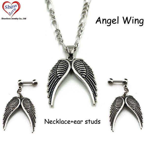 showlove 3pcs guardian angel wings pendant necklace 24" chain feather pendant piercing ear tragus earring studs jewelry, Black
showlove 3pcs guardian angel wings pendant necklace 24" chain feather pendant piercing ear tragus earring studs jewelry, Black