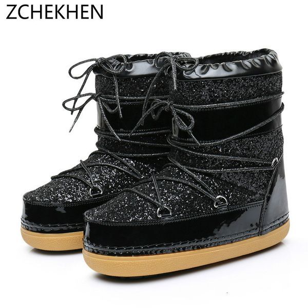 women snow boots winter ankle boots fur warm plus size casual shoes platform non slip gold bling lace up botas mujer, Black
women snow boots winter ankle boots fur warm plus size casual shoes platform non slip gold bling lace up botas mujer, Black