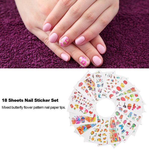 18 sheet nail sticker fashion fruit/cake/flower pattern nail art water decals transfer stickers 3d stickers decals, Black
18 sheet nail sticker fashion fruit/cake/flower pattern nail art water decals transfer stickers 3d stickers decals, Black